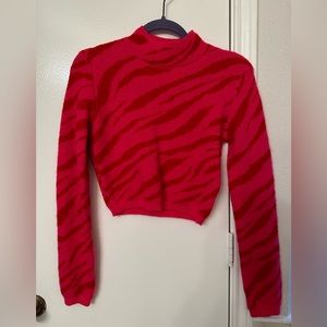 Knit Mix sexy, red/hot pink, zebra pattern, crop sweater Sz S